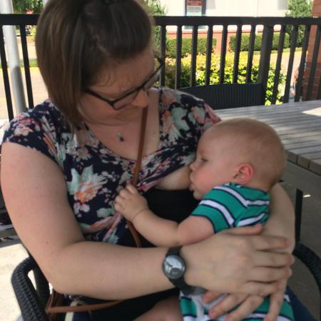 Nursing Timothy at a restaurant near Dallas 