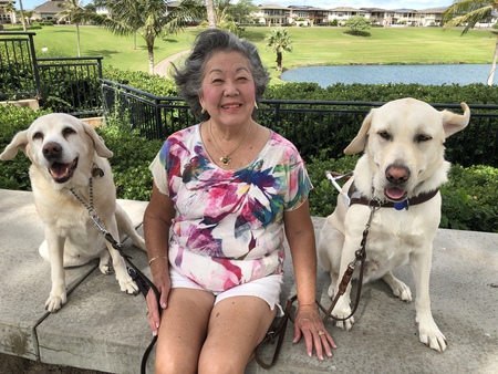 Guide Buddy on right, retired guide Angela on left 