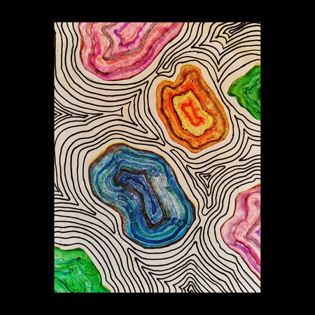 Elena George - Geodes (watercolor, glitter glue, gel pens, sharpie)