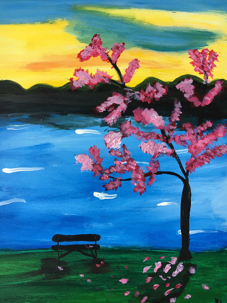 Hailey Lamca - Flowers by The Lake (acrylic on canvas)