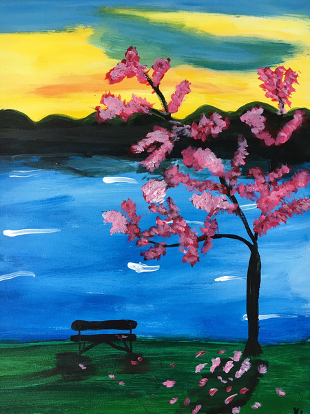Hailey Lamca - Flowers by The Lake (acrylic on canvas)