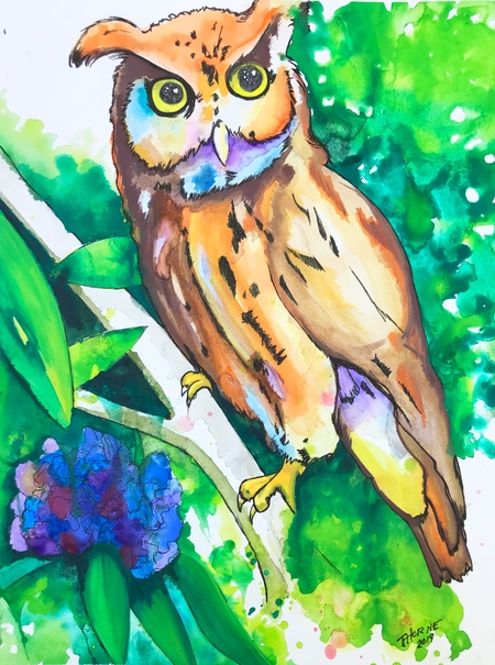 Great Horned Owl (Watercolor Splash)