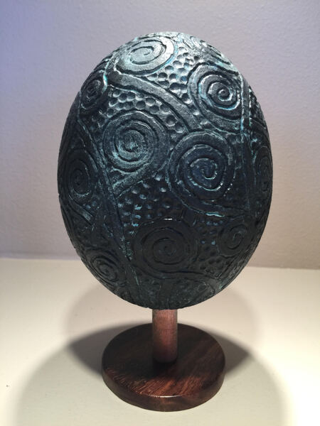 "Hapu Fern" carved Ostrich egg  by Cliff Johns