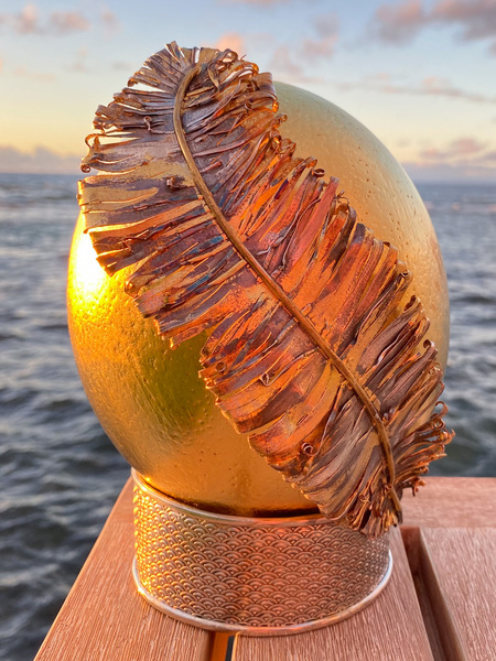 "Golden Plume" 24k gilded ostrich egg by Kalli Ostner
