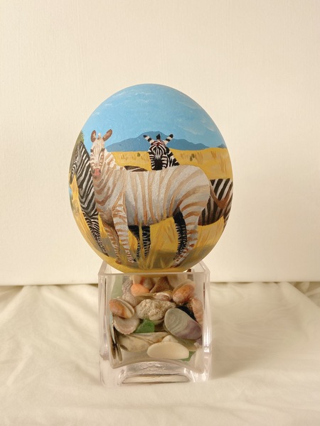 "The Savanna" acrylic painted ostrich egg by Esther Wolf
