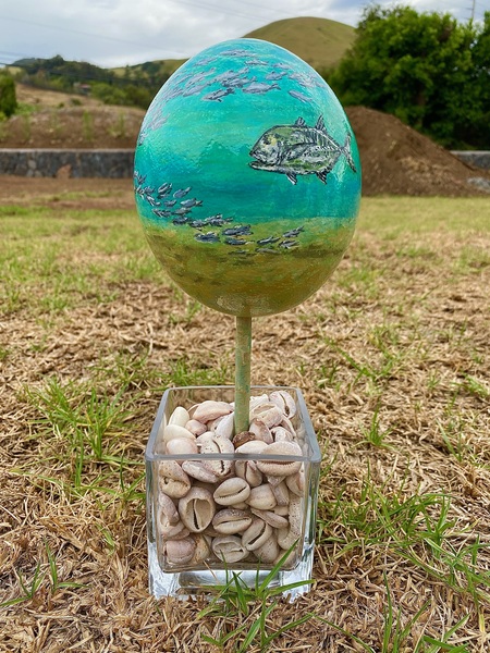 "Ulua" Ostrich egg in acrylic by John Roth 