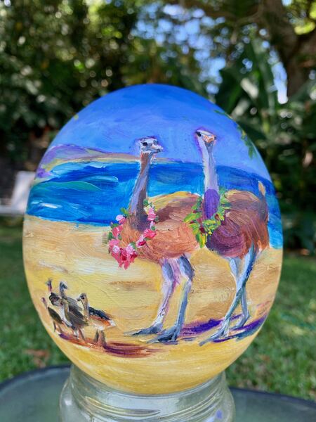 "Family Beach Day" ostrich egg by Dawn Sagar 