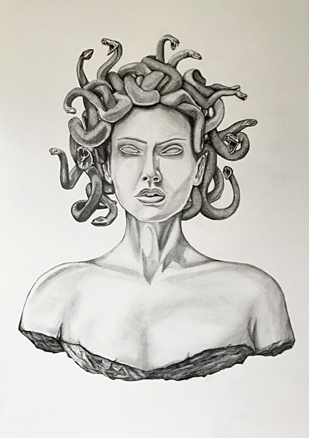 Medusa Statue  - 18x24 inch pencil drawing