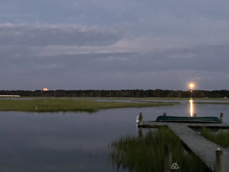 Red Moon rising over the lighthouse