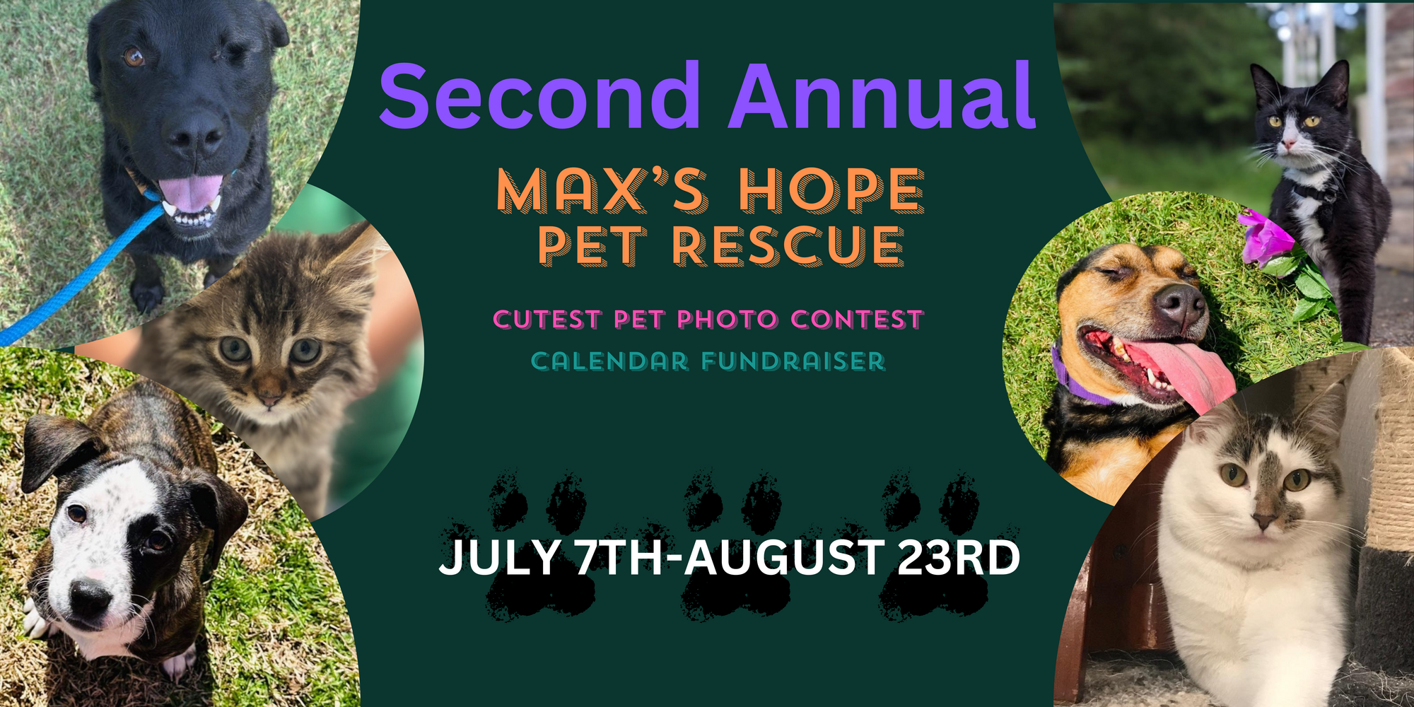 Banner for Max’s Hope Pet Rescue cutest pets calendar contest