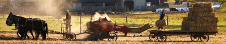 Amish hay bailing in Lancaster countryside