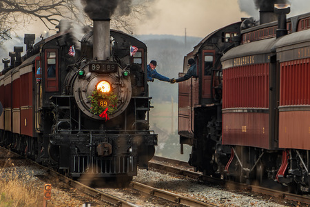 Friends in passing. Strasburg Railroad