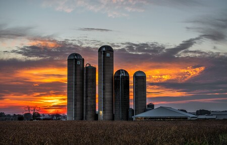 A firey Sunset over a farm in Stevens, Pa