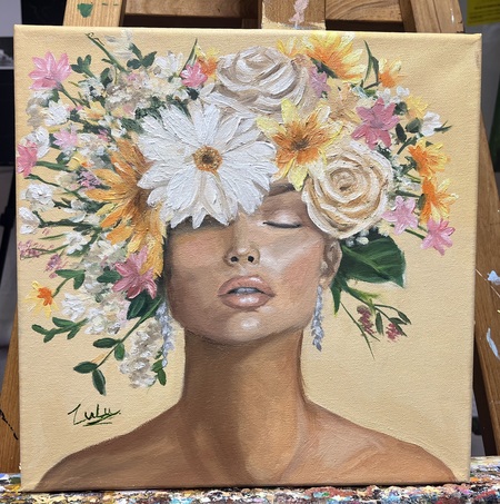 Girl blooming with flowers
