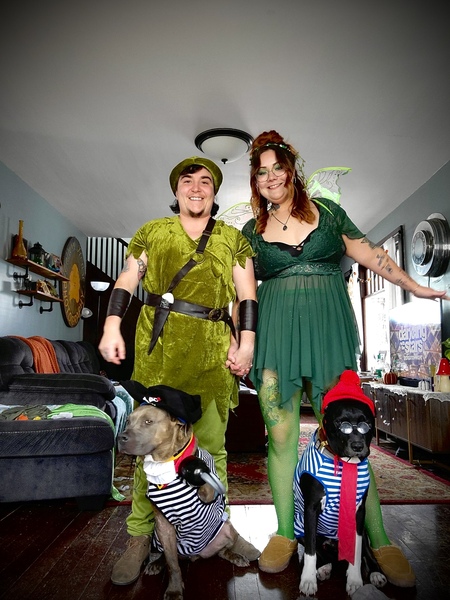 Entry image for Hopper (Captain Hook) and Jagger (Mr. Smee) with Peter Pan and Tinker Bell. Clicking this image will show a larger photo