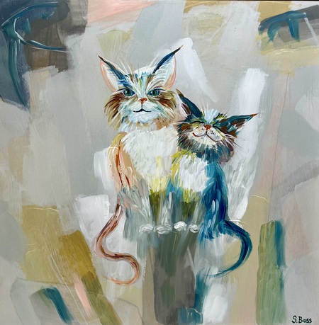 Entry image for Sara Bess - 28 x 28 Acrylic on Canvas Framed - Chromatic Cats. Clicking this image will show a larger photo