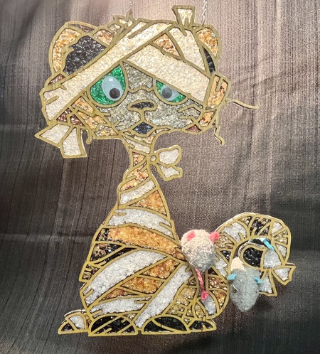 Entry image for Carol Henry - Crushed Glass and Resin -  Score Card  Scrappy Cat 0  Might Mice 1. Clicking this image will show a larger photo