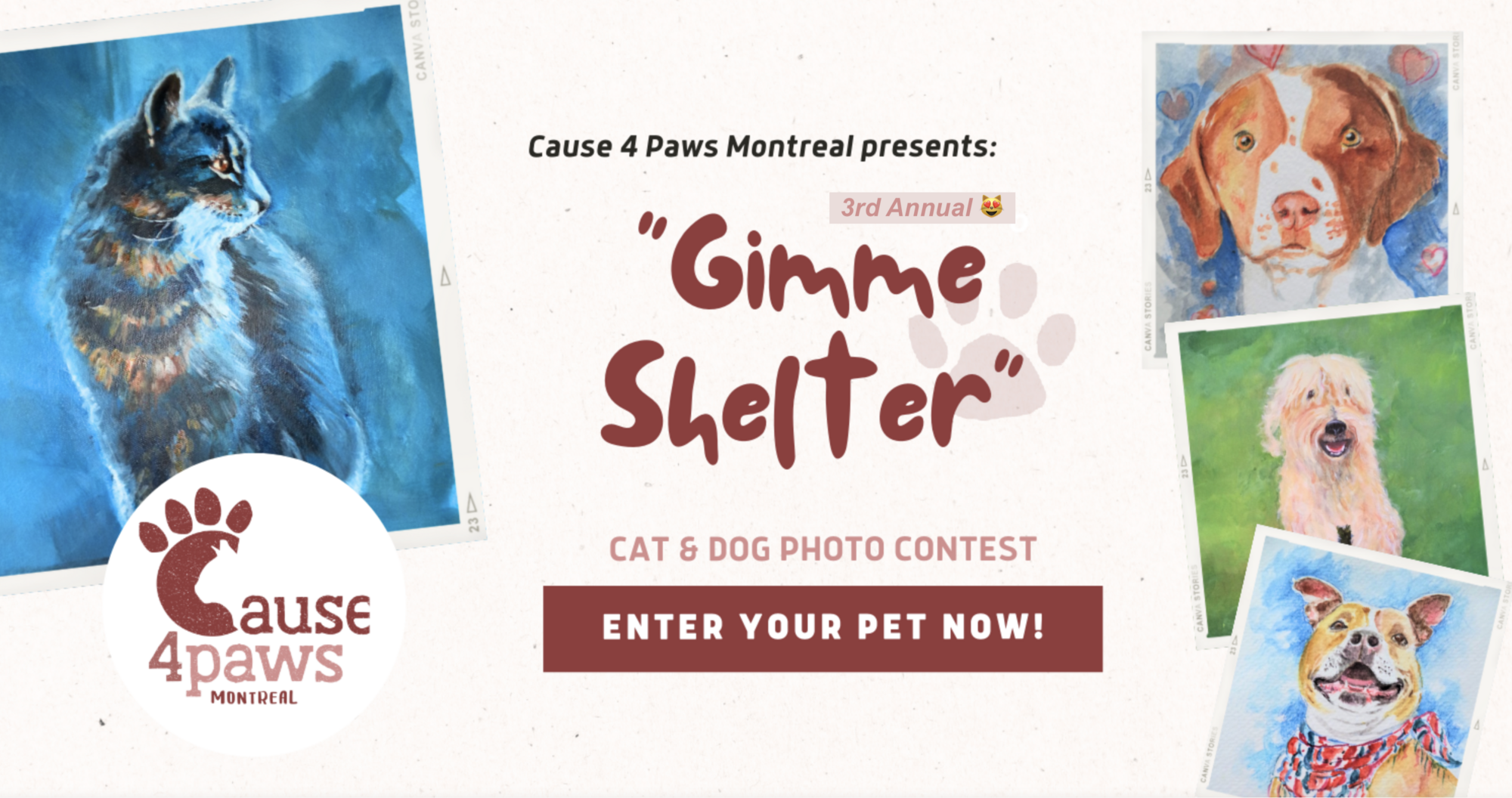 Banner for 3rd Annual Gimme Shelter Cat and Dog Photo Contest