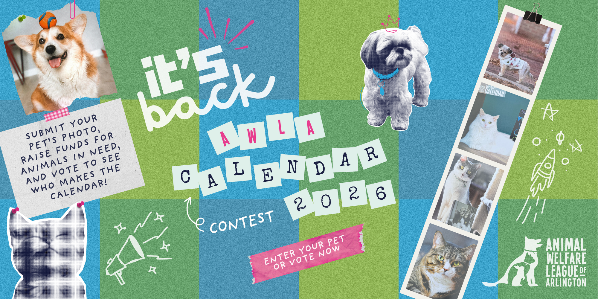 Banner for AWLA’s 2026 Calendar Contest