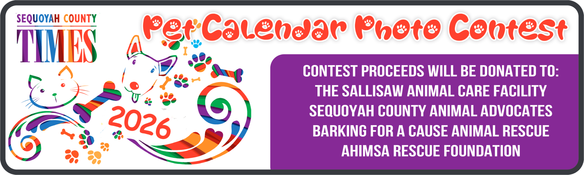 Banner for Sequoyah County Times Pet Calendar Contest