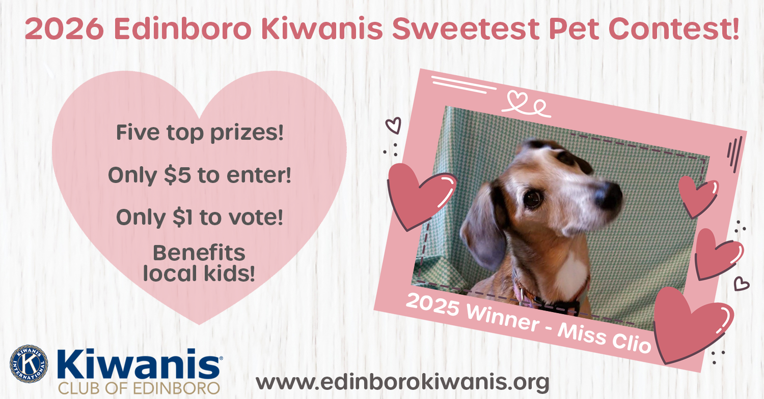 Banner for Edinboro Kiwanis Sweetest Pet Contest