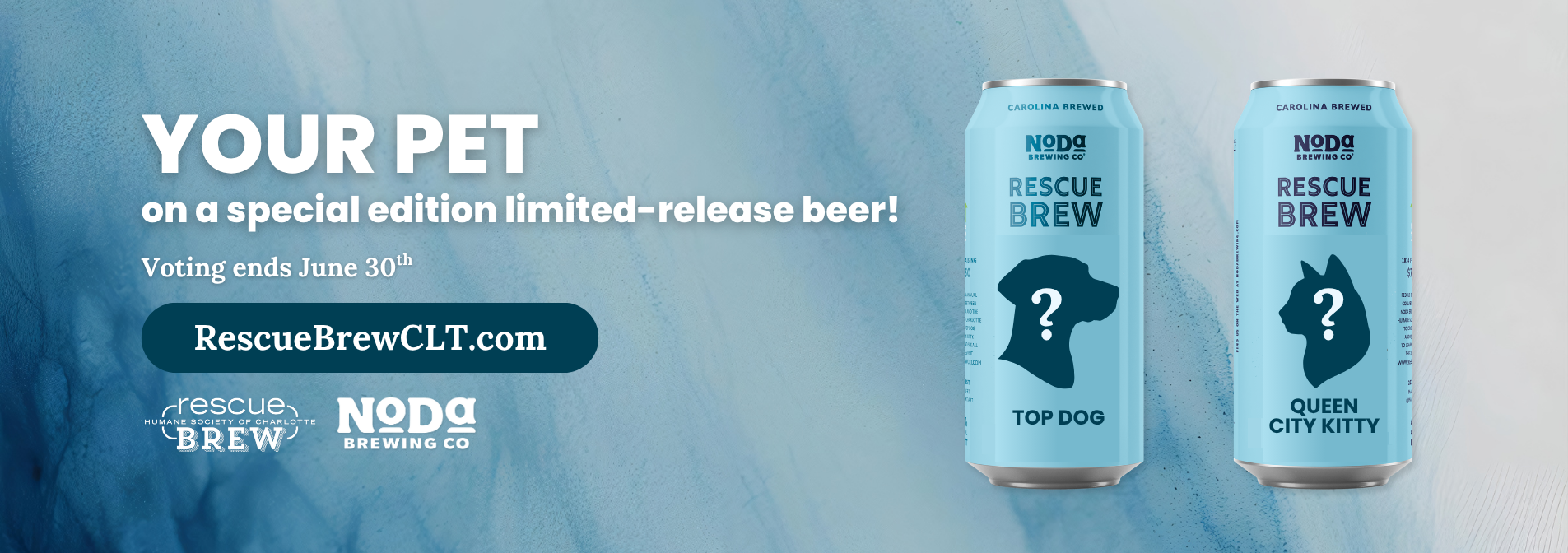 Banner for Rescue Brew – a collaboration between NoDa Brewing Company and the Humane Society of Charlotte