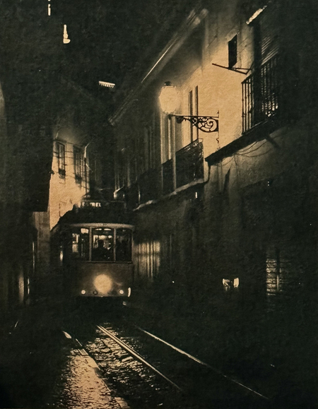 Entry image for Last Tram Out of Alfama, Lisbon; coffee-toned cyanotype. Clicking this image will show a larger photo