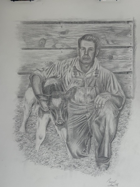 Entry image for Down on the farm circa 1950 ( Dad with calf ). Clicking this image will show a larger photo