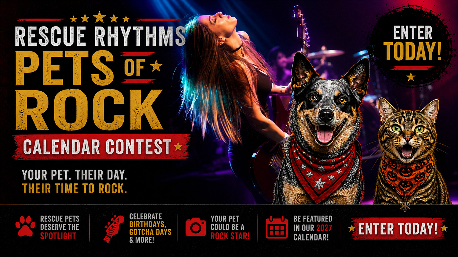 Banner for Rescue Rhythms Pets Of Rock Calendar Contest