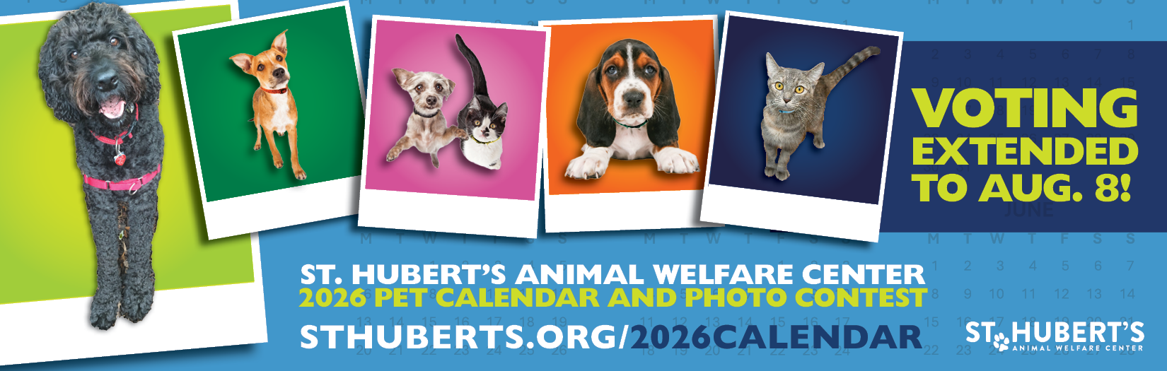 Banner for St. Hubert’s 2027 Pet Calendar and Photo Contest