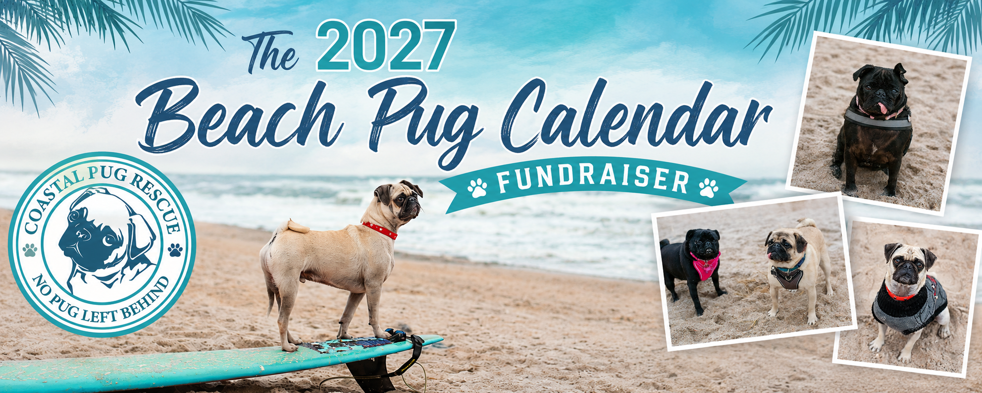 Banner for The 2027 Beach Pug Calendar Fundraiser