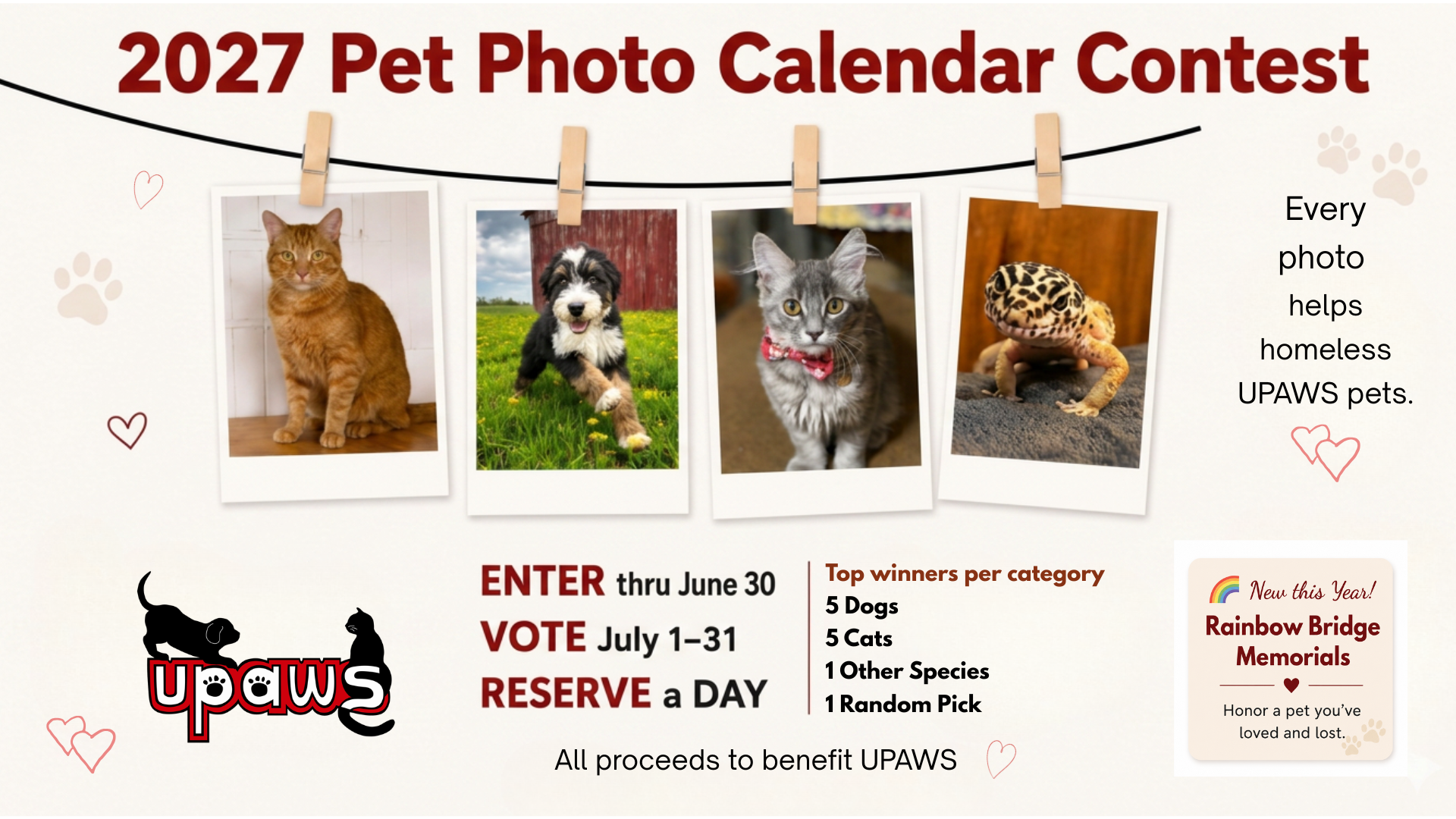 Banner for 2027 UPAWS Pet Calendar Contest