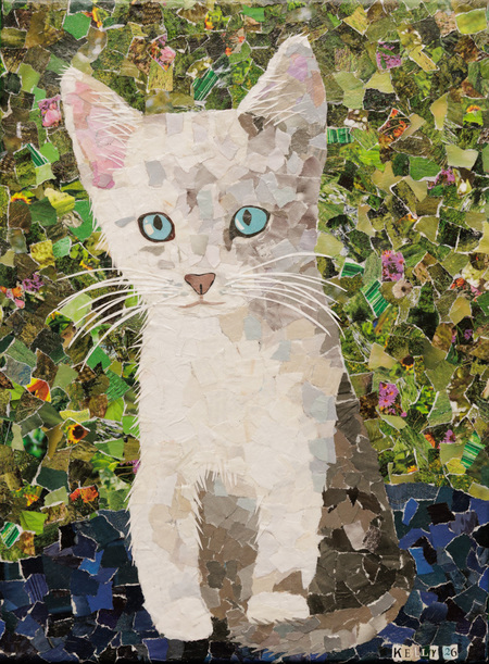 Entry image for Kelly Russell, Snowdrop (magazine pages and gel medium). Clicking this image will show a larger photo