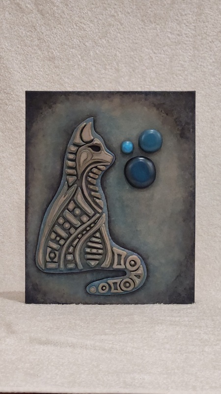 Entry image for Mark Loring, Piecemeowed (blue objects are magnetized and can be moved around). Clicking this image will show a larger photo