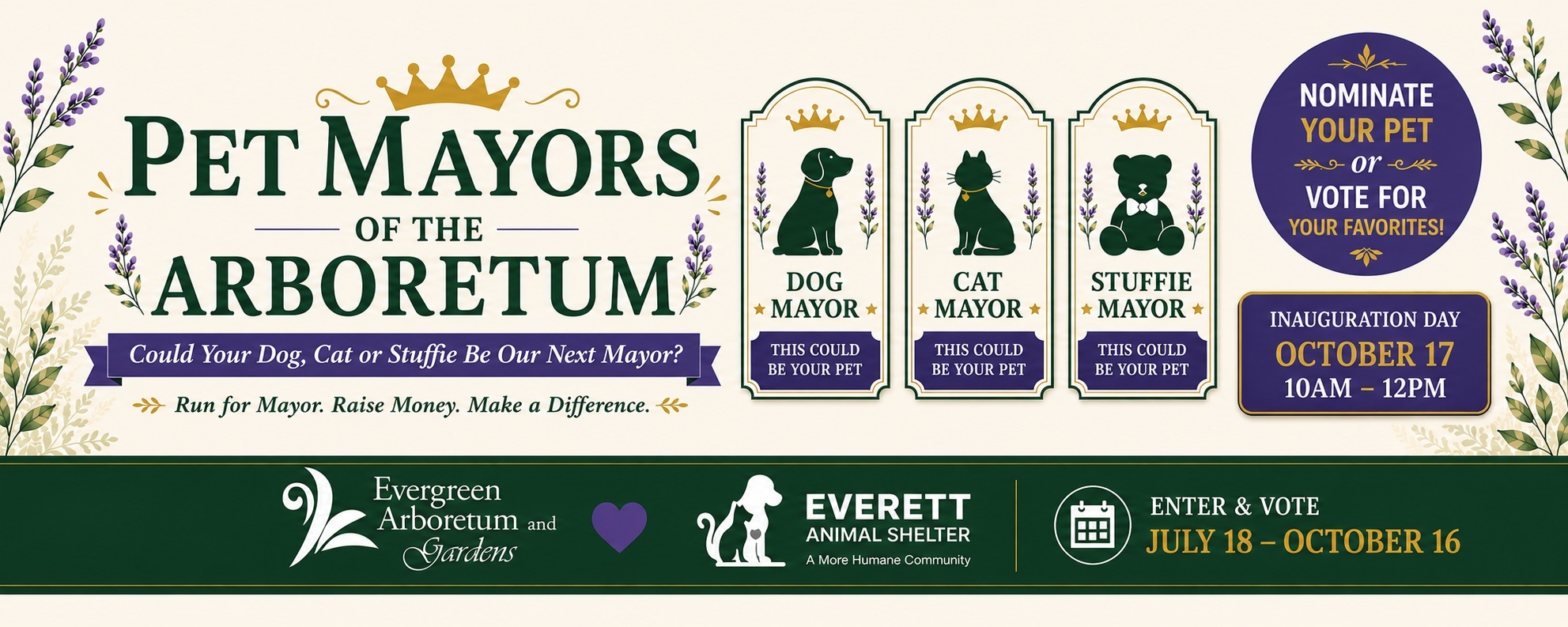 Banner for Pet Mayors of the Evergreen Arboretum 2026